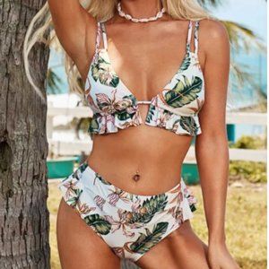 NWT Palm High-Waisted Ruffle Bikini